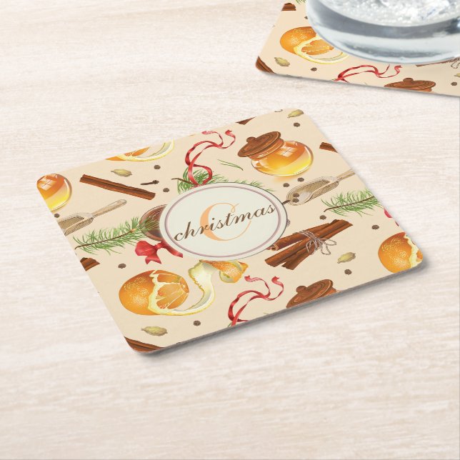 Christmas Vintage Scents Square Paper Coaster (Angled)