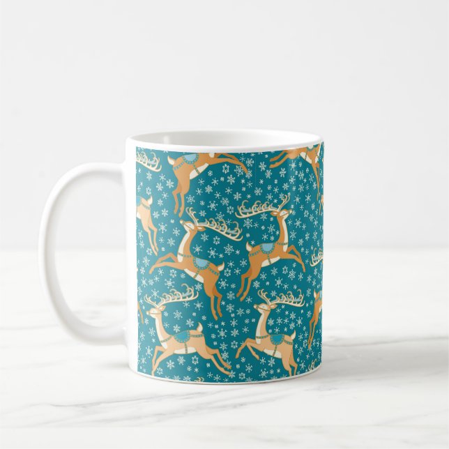 Christmas vintage seamless pattern with reindeer. coffee mug (Left)