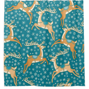 Christmas vintage seamless pattern with reindeer. shower curtain