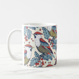 Christmas vintage seamless pattern with waxwings a coffee mug