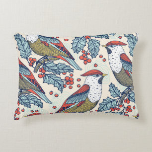 Christmas vintage seamless pattern with waxwings a decorative cushion