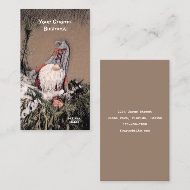 Christmas Vintage Sepia Sketch Rustic Gnome Business Card (Front/Back)