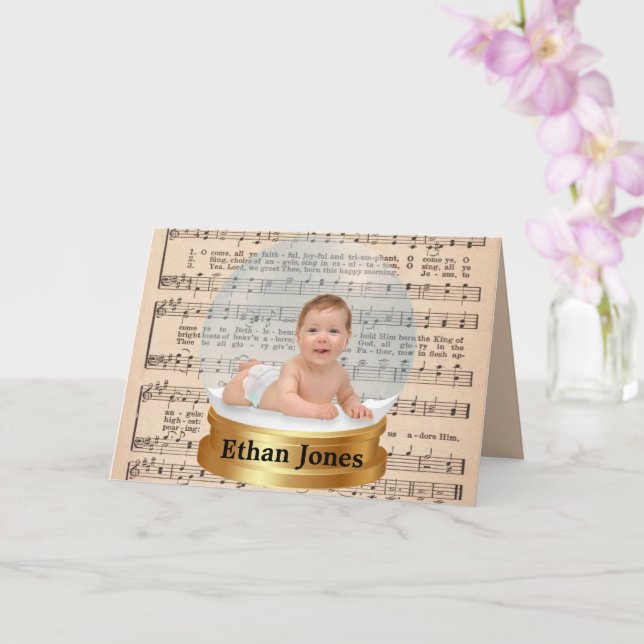 Christmas Vintage Sheet Music Add Photo  Card (Orchid)