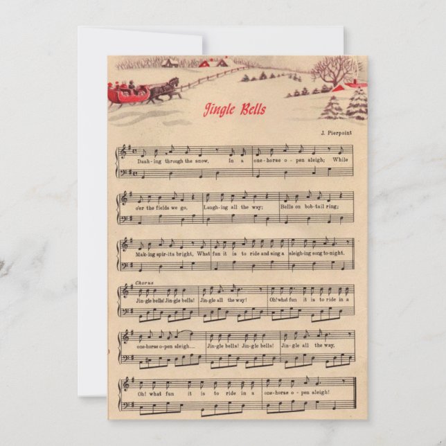 Christmas, Vintage Sheet Music, Jingle Bells Holiday Card (Front)
