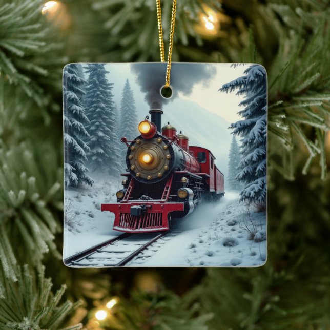 Christmas Vintage Steam Locomotive Ceramic Ornament (Tree)
