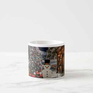 Christmas Vintage Steam Train Snow frozen Woodland Espresso Cup