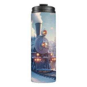 Christmas Vintage Steam Train Snow frozen Woodland Thermal Tumbler