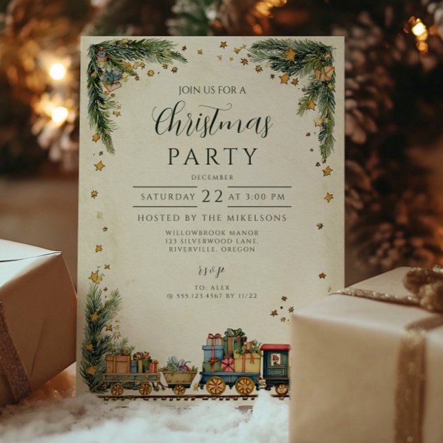 Christmas Vintage Train and Gifts Invitation (Creator Uploaded)