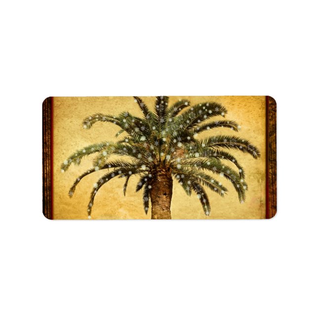 Christmas Vintage Tropical Palm Tree w Snowflakes Label (Front)