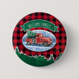 Christmas Vintage Truck Add Name 6 Cm Round Badge