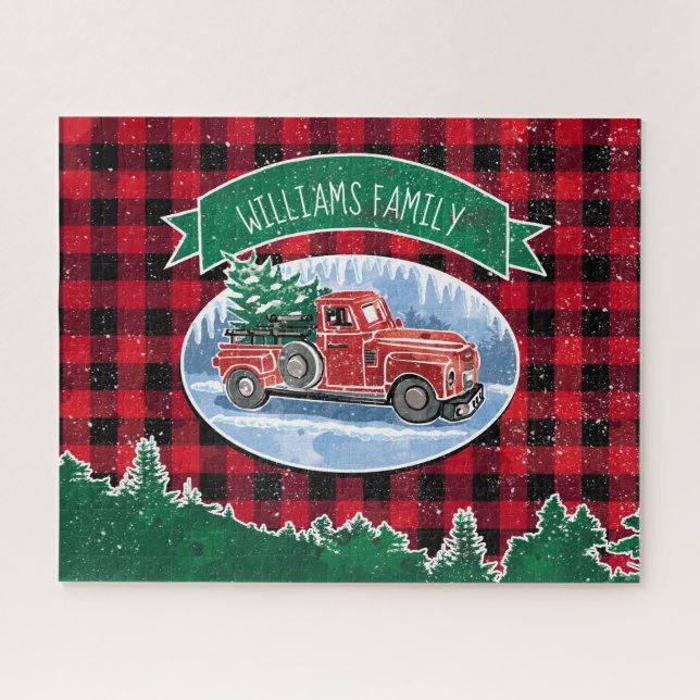 Christmas Vintage Truck Add Name Jigsaw Puzzle (Horizontal)