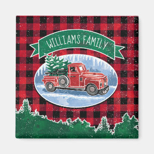 Christmas Vintage Truck Add Name Magnet