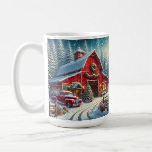 Christmas Vintage Truck and Red Barn Mug
