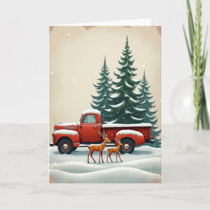 Christmas Vintage Truck Deer Snow Card