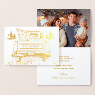 Christmas Vintage Truck Family Photo Foil Card