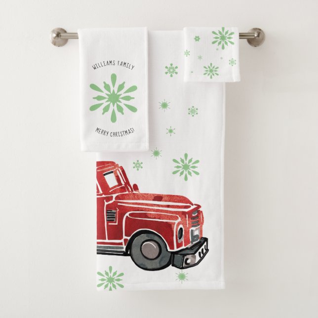 Christmas Vintage Truck w/ Snowflakes Bath Towel Set (Insitu)