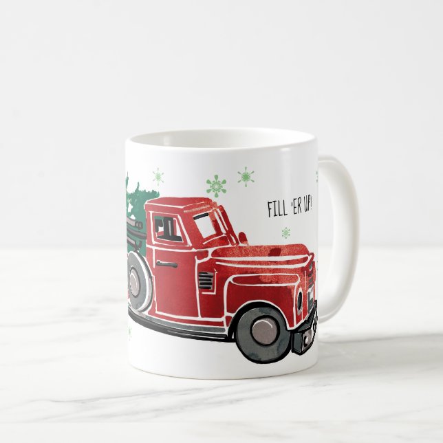 Christmas Vintage Truck w/ Snowflakes Coffee Mug (Front Right)