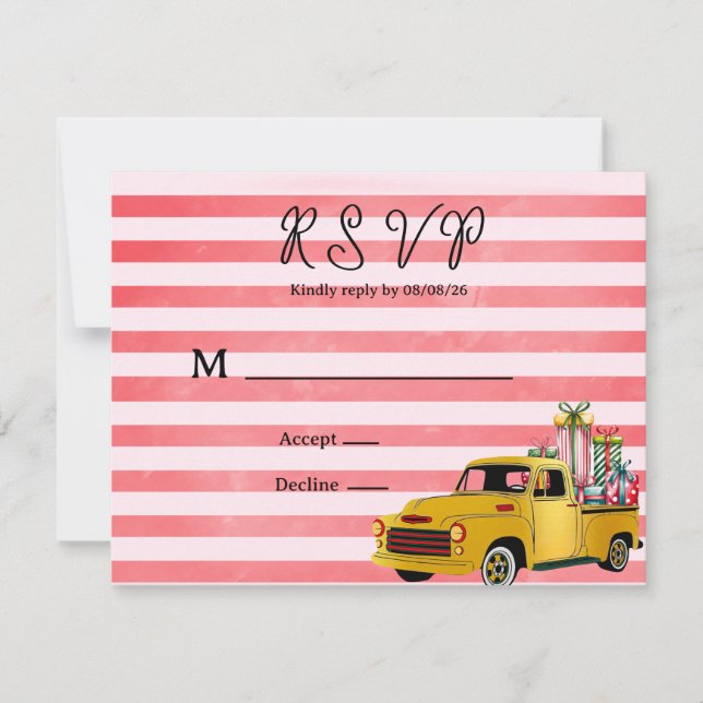 Christmas Vintage Truck Wedding RSVP Card (Front)