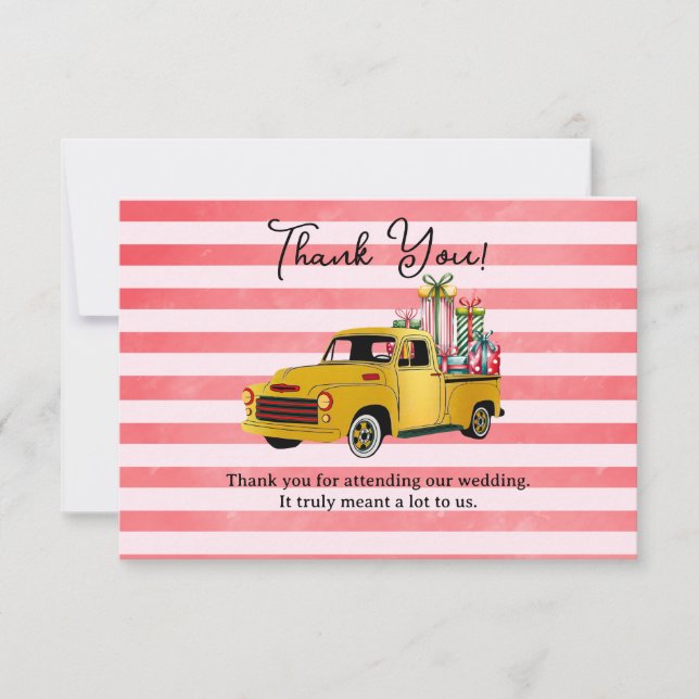 Christmas Vintage Truck Wedding Thank You Card (Front)