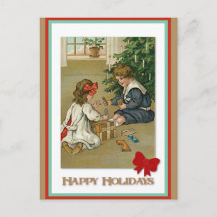 Christmas Vintage Victorian Kids Playing Postcard