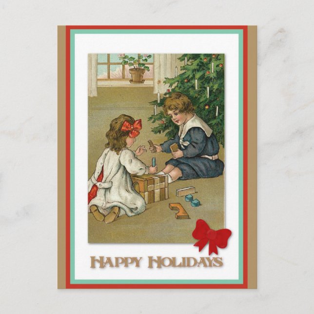 Christmas Vintage Victorian Kids Playing Postcard (Front)