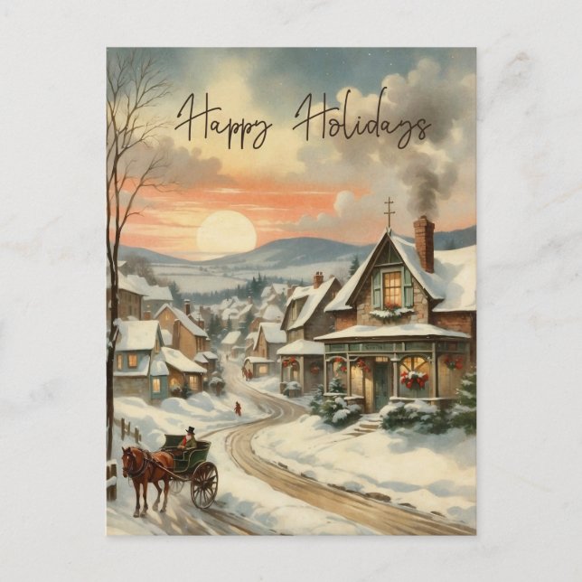 Christmas Vintage Village Happy Holidays Postcard  (Front)