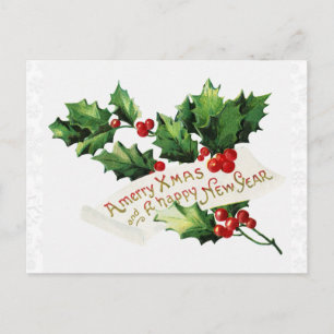 Christmas Vintage Winter Holly Snowflake Postcard