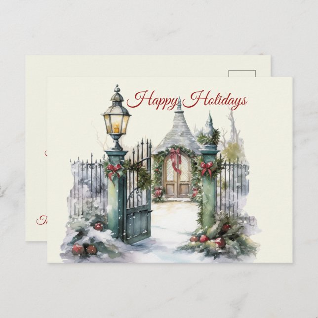 Christmas Vintage Winter Scene Happy Holidays Postcard (Front/Back)