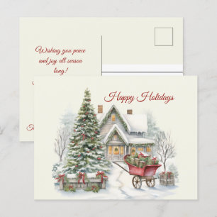 Christmas Vintage Winter Scene Happy Holidays Postcard