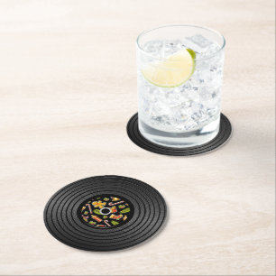 Christmas Vinyl Record Round Paper Coaster