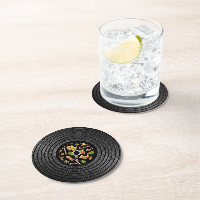 Christmas Vinyl Record Round Paper Coaster (Insitu)