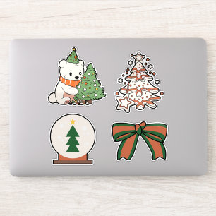 Christmas Vinyl Stickers: Cute Bear, Tree, Bow 