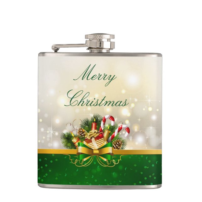 Christmas Vinyl Wrapped Flask/Candles Hip Flask (Front)