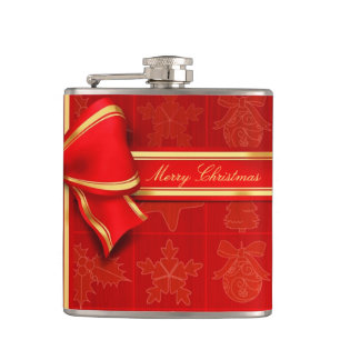 Christmas Vinyl Wrapped Flask/RedBow Hip Flask