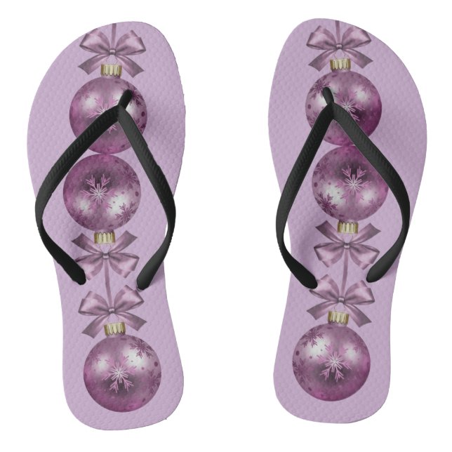 Christmas Violet Ornaments Holidays Flip Flops (Footbed)