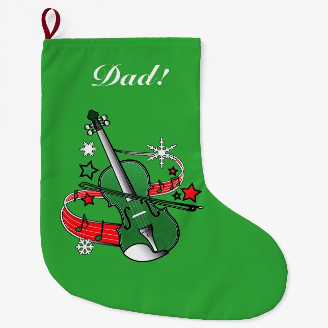 Christmas Violin Large Christmas Stocking (Front)