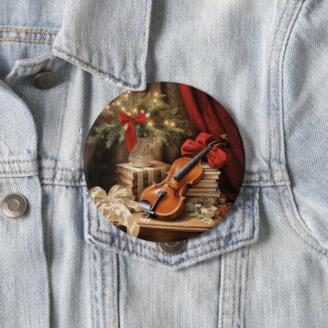 Christmas Violin Music 10 Cm Round Badge (In Situ)