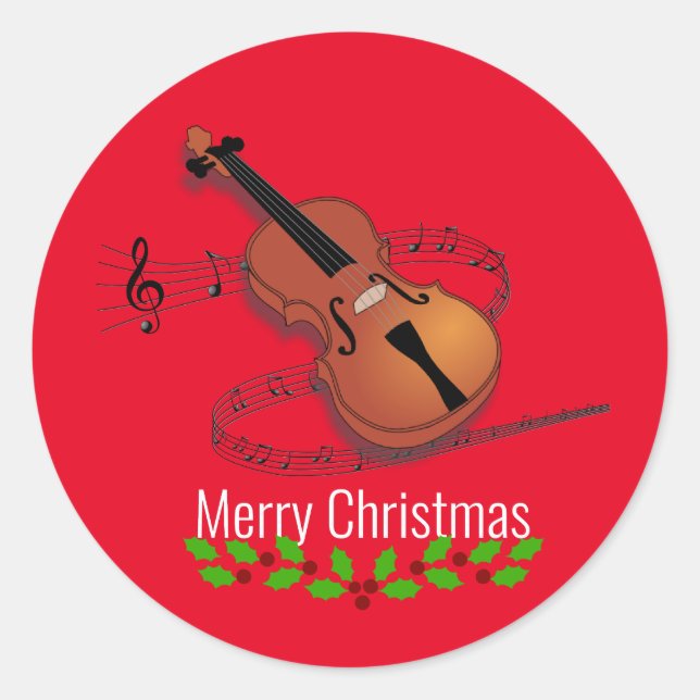 Christmas Violin Music Classic Round Sticker (Front)
