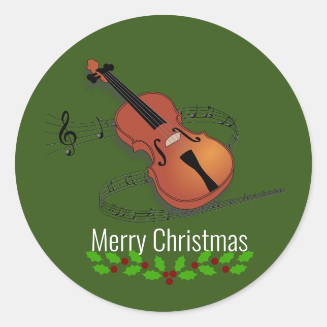 Christmas Violin Music Classic Round Sticker (Front)