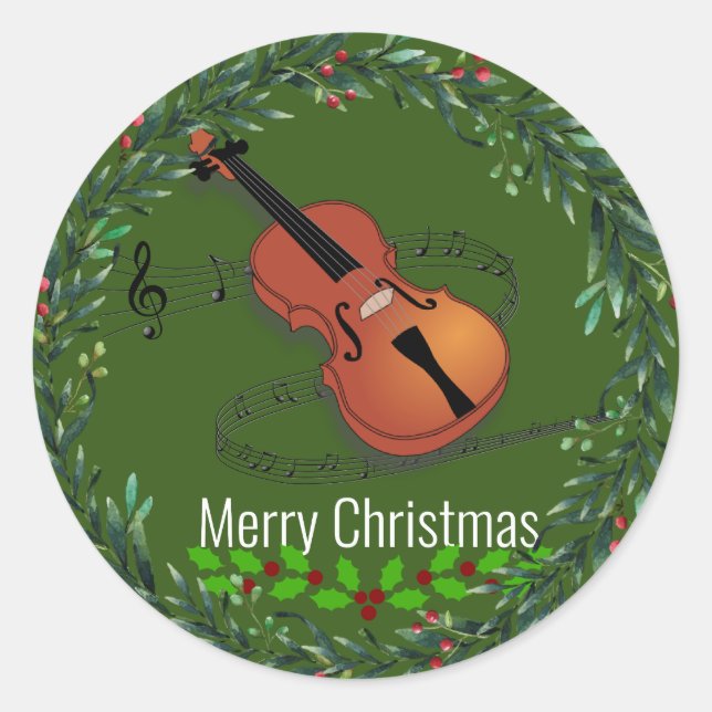 Christmas Violin Music Classic Round Sticker (Front)