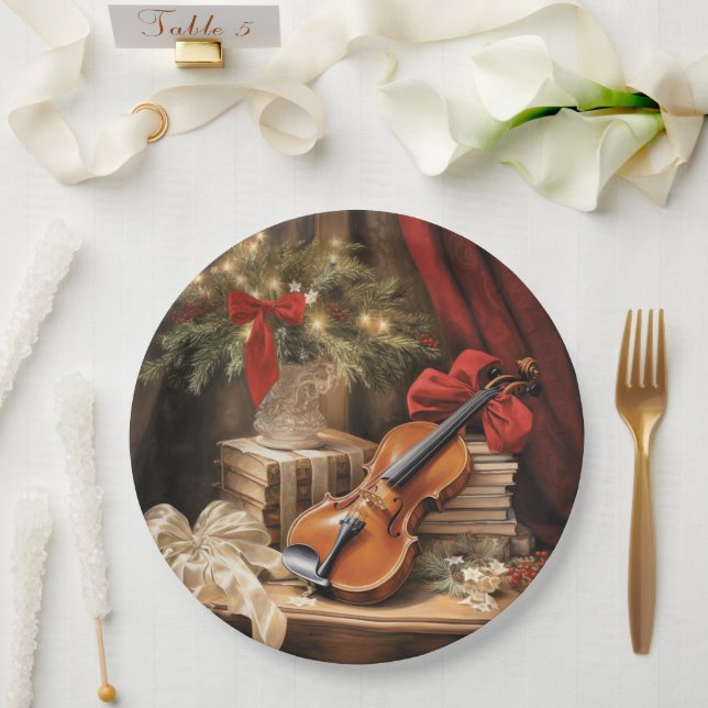Christmas Violin Music Paper Plate (Wedding)