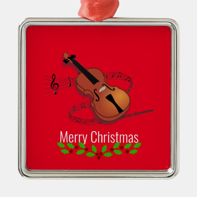 Christmas Violin Musical Greetings Metal Tree Decoration (Front)