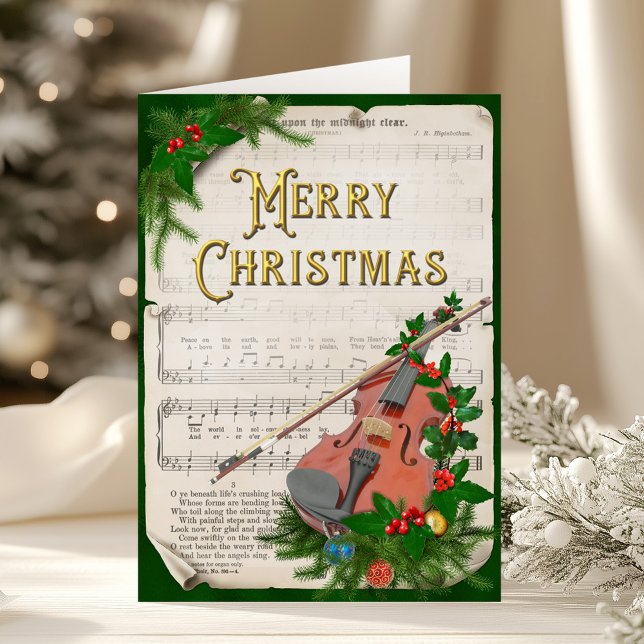 Christmas Violin Vintage Sheet Music Elegant Holiday Card (Creator Uploaded)
