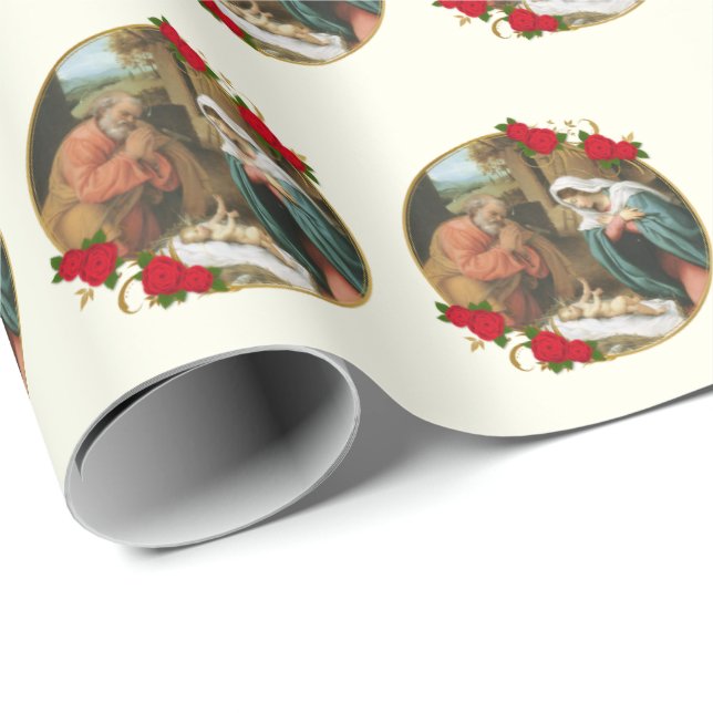 Christmas Virgin Mary Baby Jesus Joseph Nativity Wrapping Paper (Roll Corner)