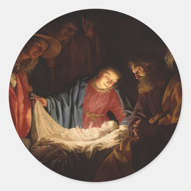 Christmas Virgin Mary St. Joseph Jesus Nativity Classic Round Sticker (Front)