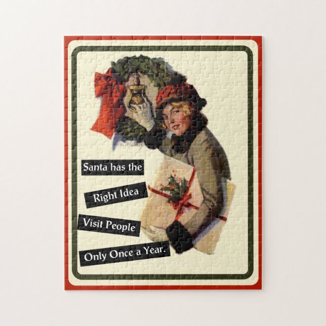 Christmas Visit Vintage Funny Holiday Jigsaw Puzzle (Vertical)