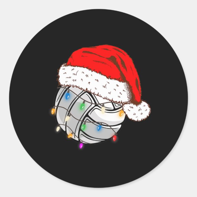 Christmas Volleyball Ball Santa Hat Funny Sport Xm Classic Round Sticker (Front)