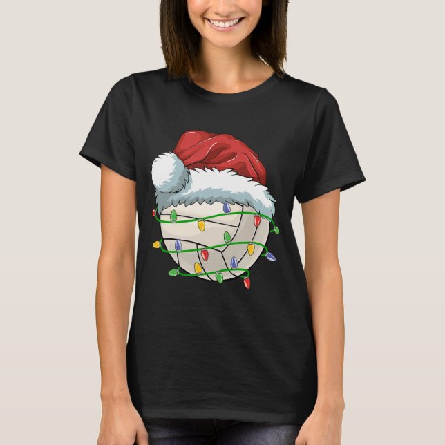 Christmas Volleyball Ball Santa Hat Light Funny Sp T-Shirt (Front)