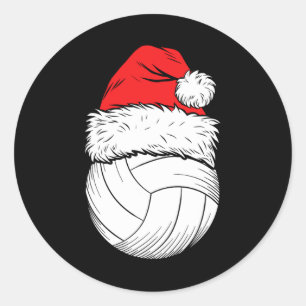 Christmas Volleyball Ball Santa Hat Xmas Matching  Classic Round Sticker