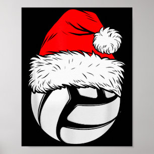 Christmas Volleyball Ball Santa Hat Xmas Matching  Poster